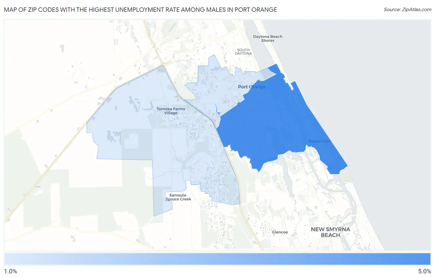 Zip Codes with the Highest Unemployment Rate Among Males in Port Orange Map