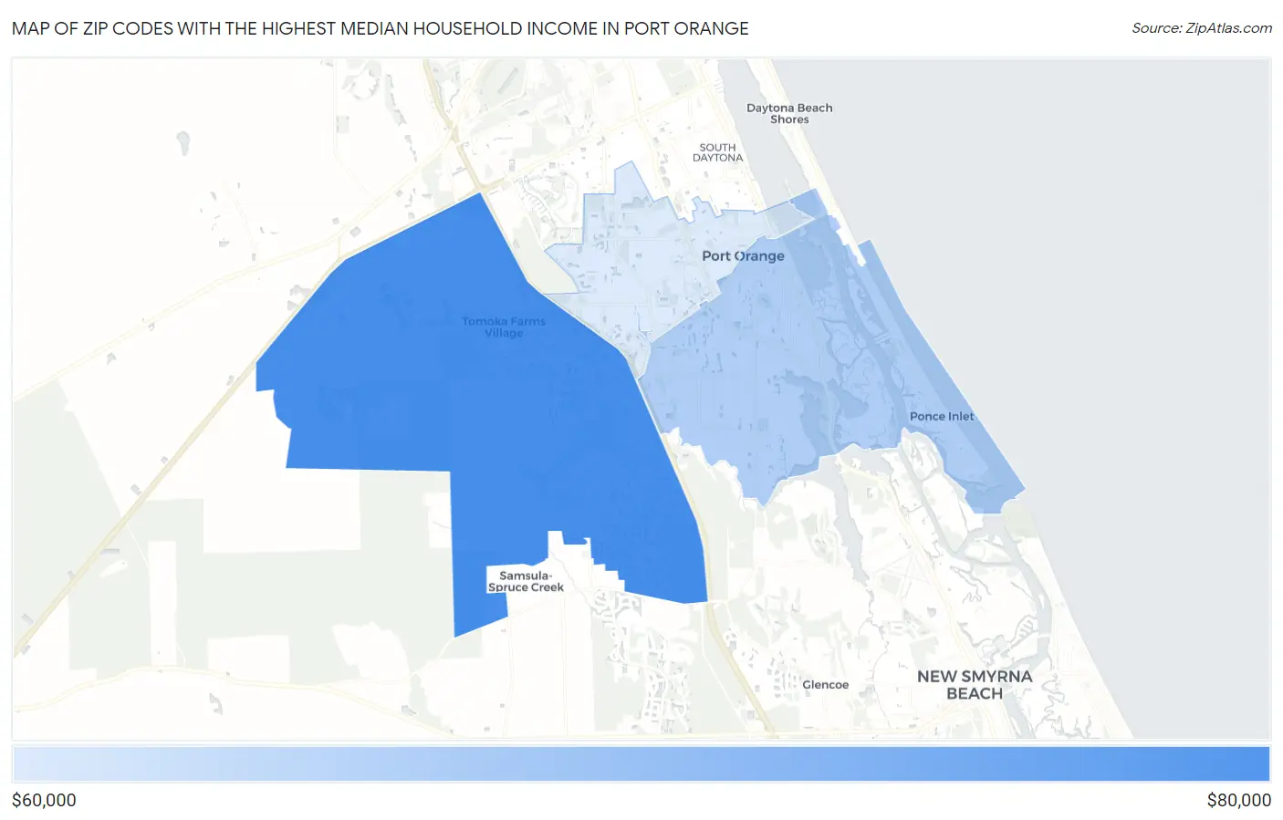 Zip Codes with the Highest Median Household Income in Port Orange Map