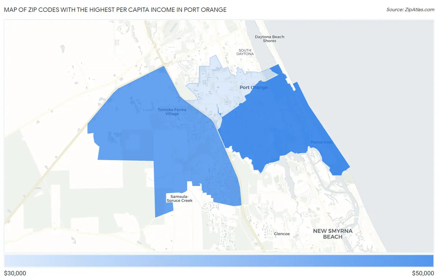 Zip Codes with the Highest Per Capita Income in Port Orange Map