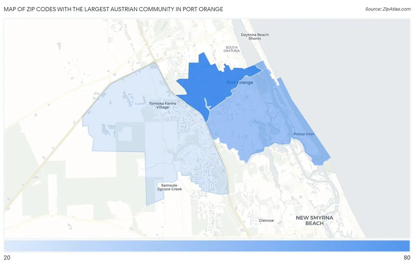 Zip Codes with the Largest Austrian Community in Port Orange Map