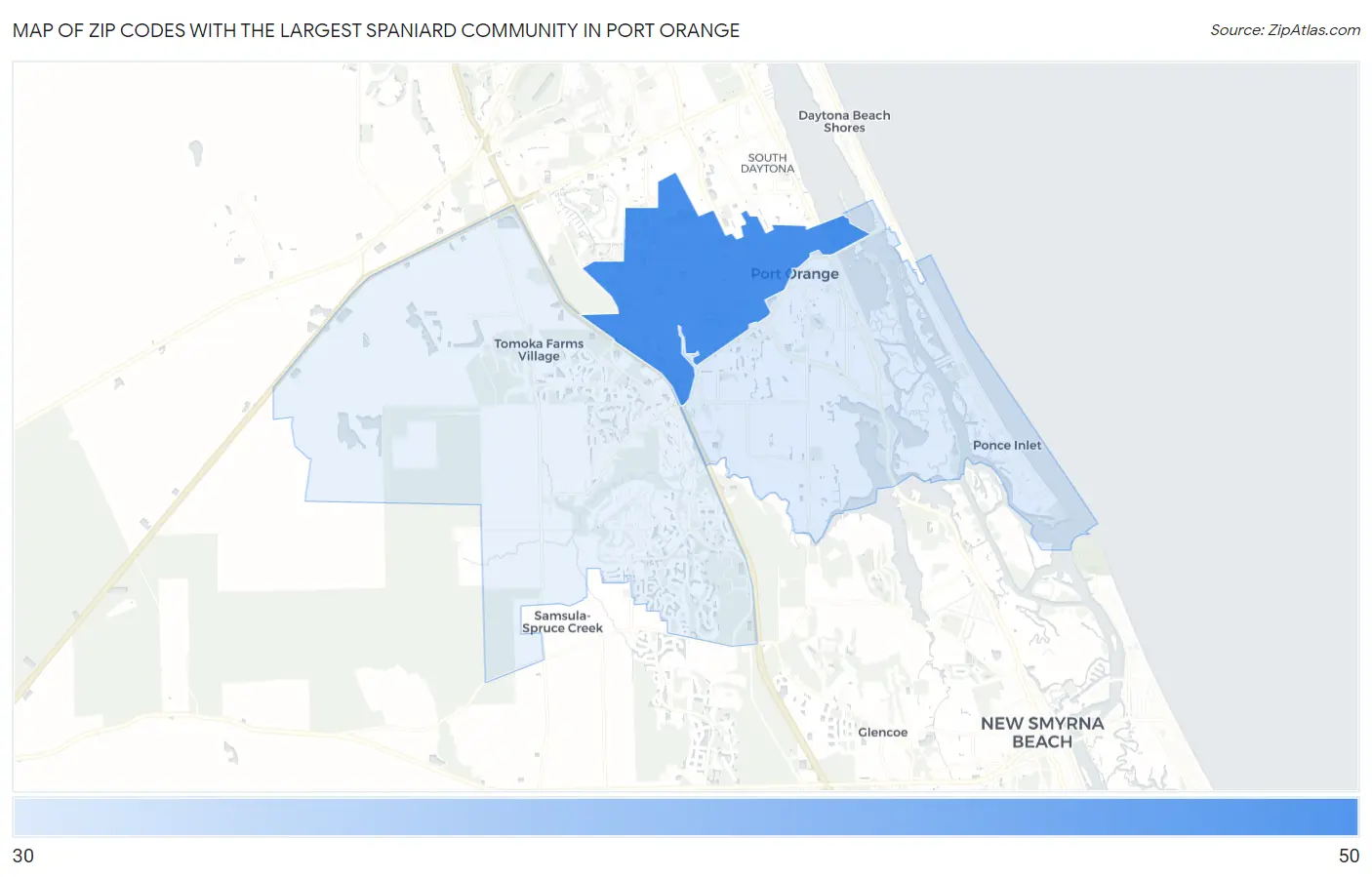 Zip Codes with the Largest Spaniard Community in Port Orange Map