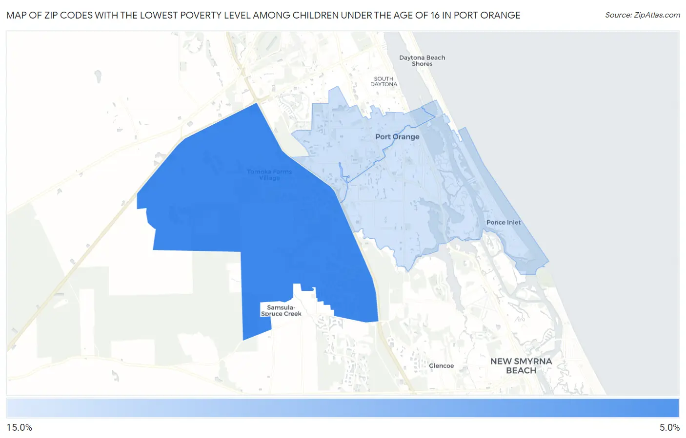 Zip Codes with the Lowest Poverty Level Among Children Under the Age of 16 in Port Orange Map