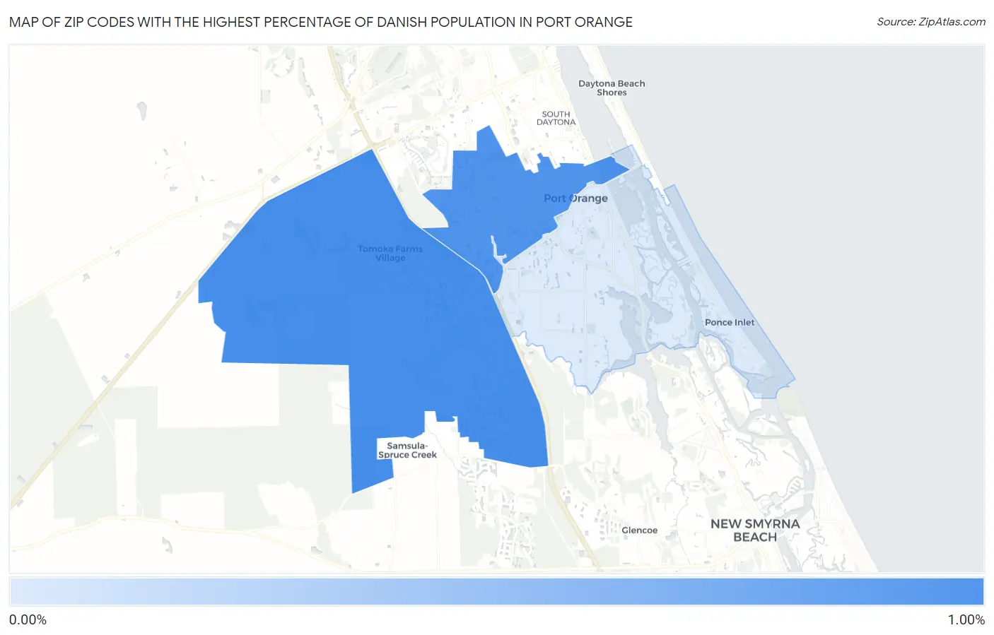 Zip Codes with the Highest Percentage of Danish Population in Port Orange Map