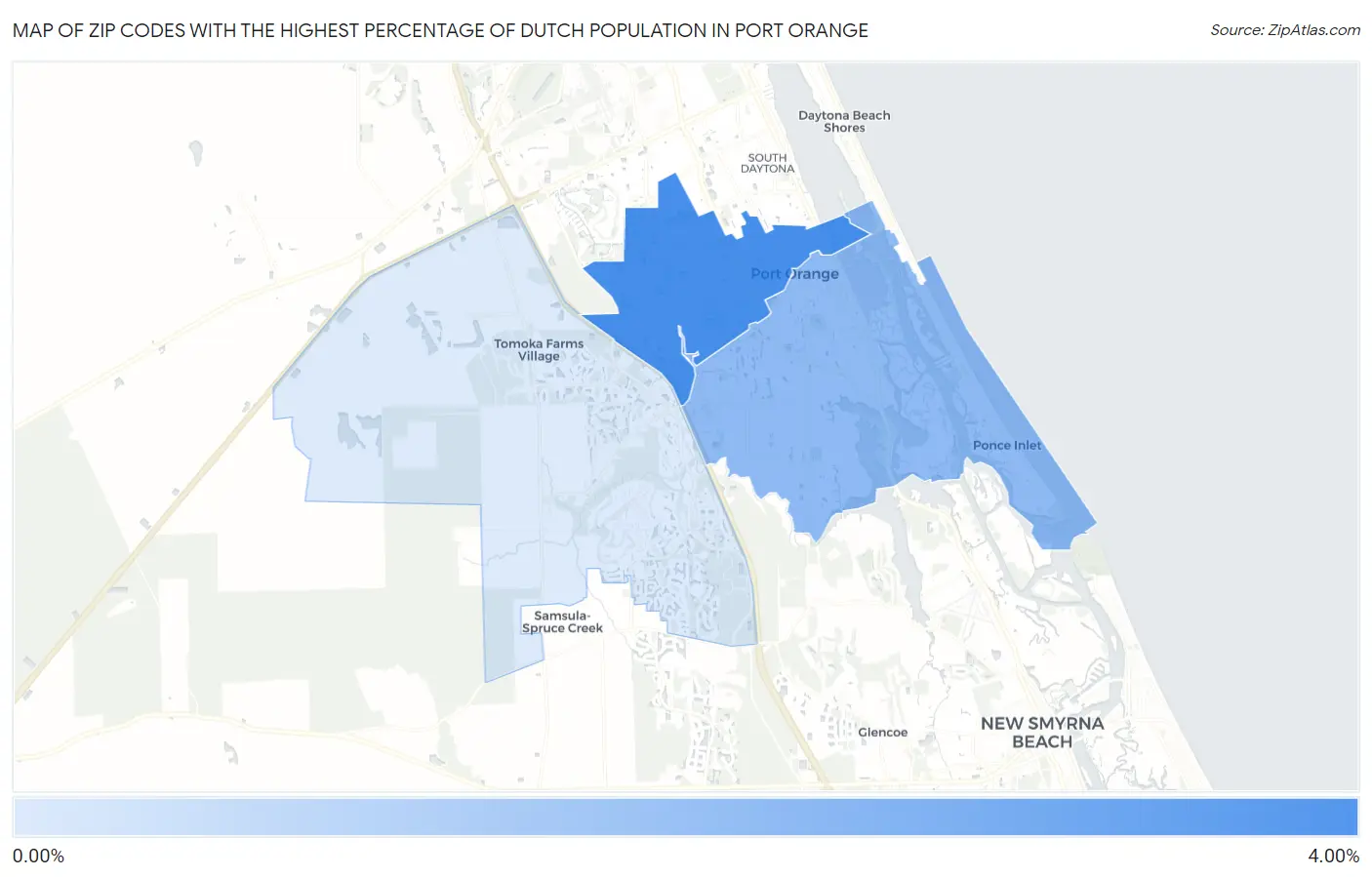 Zip Codes with the Highest Percentage of Dutch Population in Port Orange Map
