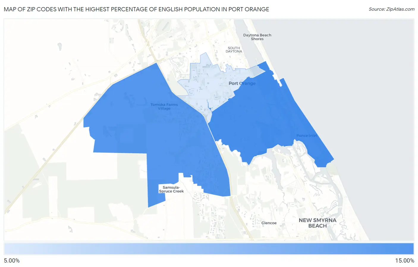 Zip Codes with the Highest Percentage of English Population in Port Orange Map