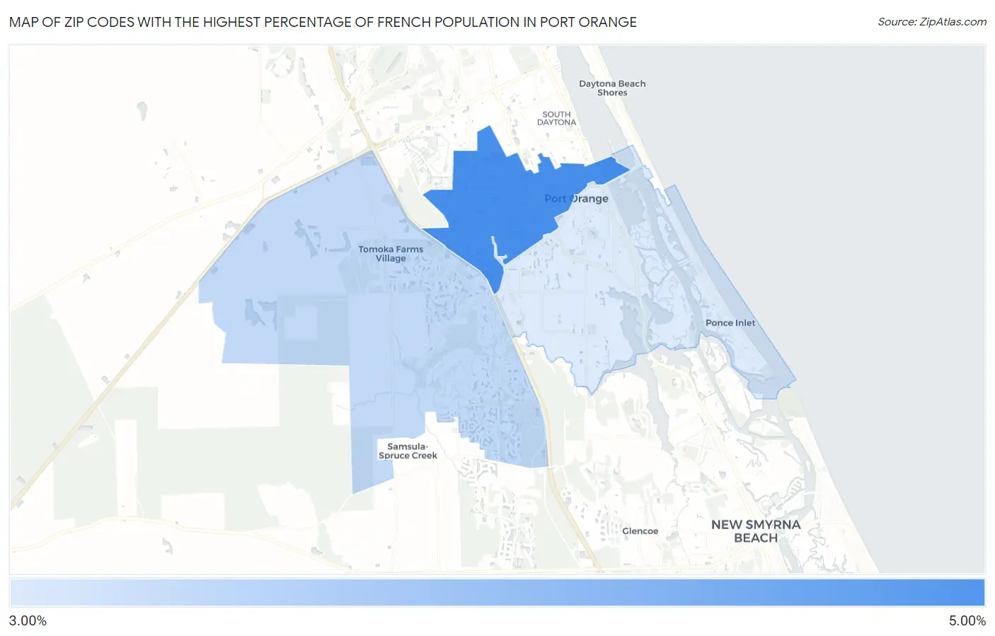Zip Codes with the Highest Percentage of French Population in Port Orange Map