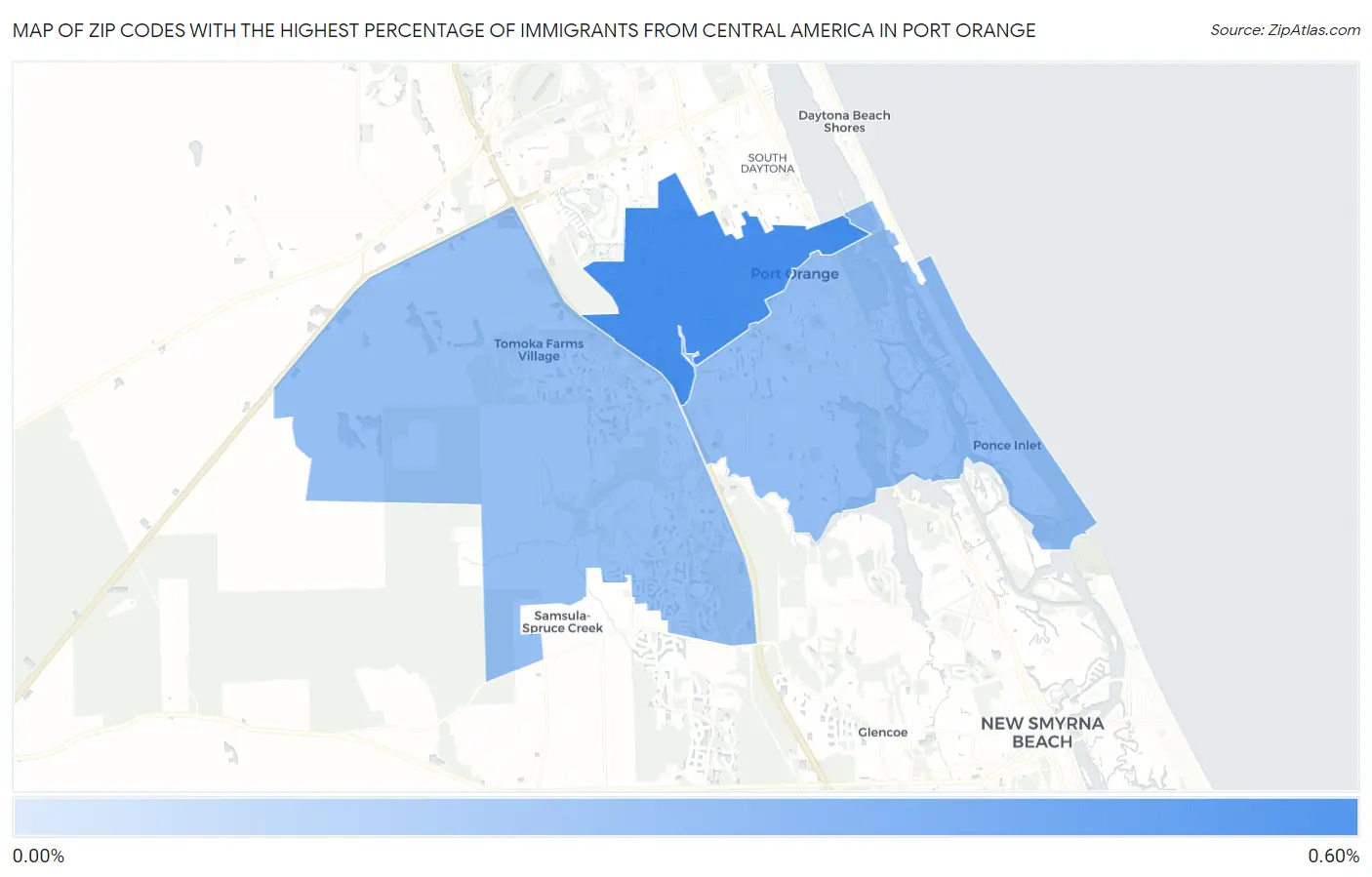 Zip Codes with the Highest Percentage of Immigrants from Central America in Port Orange Map