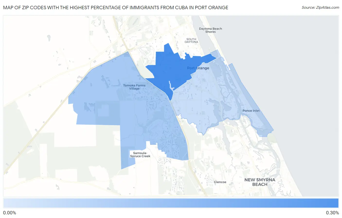 Zip Codes with the Highest Percentage of Immigrants from Cuba in Port Orange Map