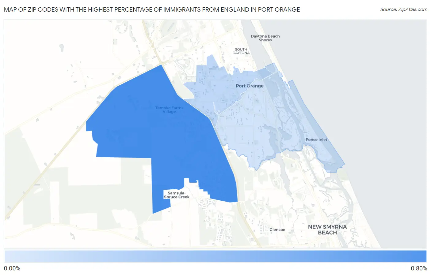 Zip Codes with the Highest Percentage of Immigrants from England in Port Orange Map