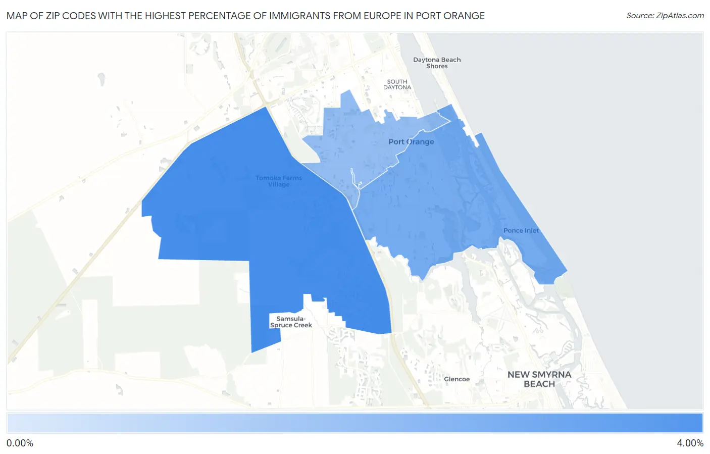 Zip Codes with the Highest Percentage of Immigrants from Europe in Port Orange Map