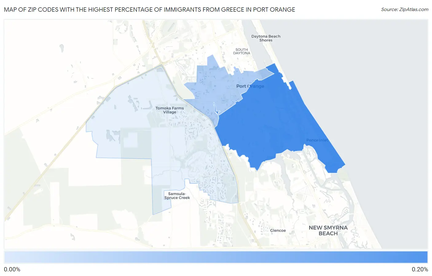 Zip Codes with the Highest Percentage of Immigrants from Greece in Port Orange Map