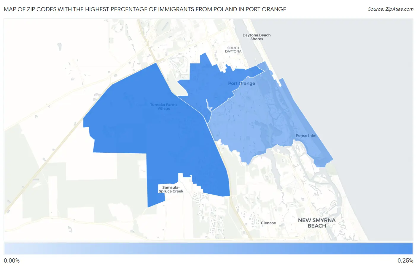 Zip Codes with the Highest Percentage of Immigrants from Poland in Port Orange Map