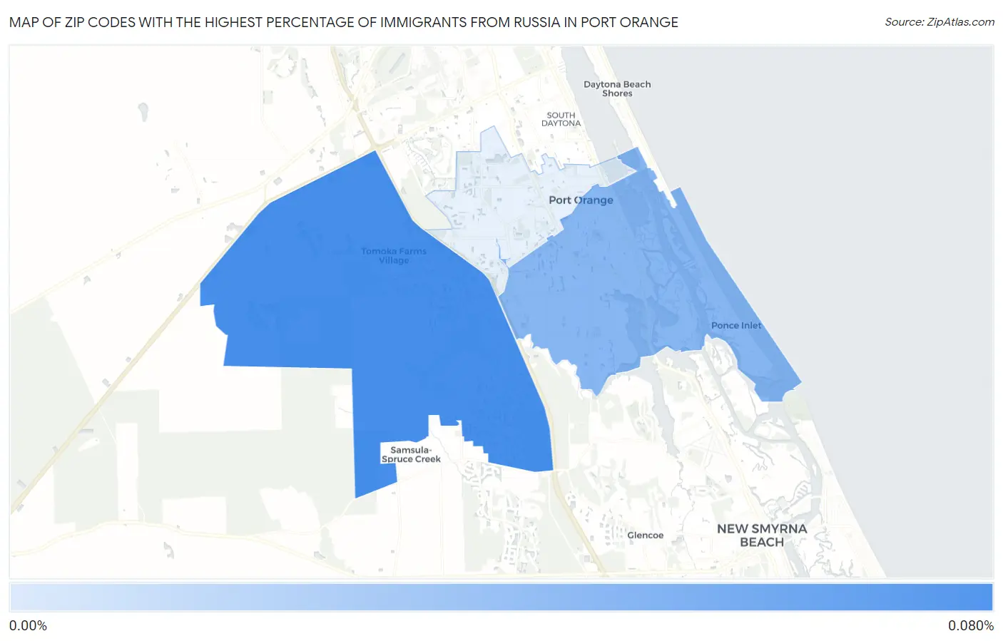 Zip Codes with the Highest Percentage of Immigrants from Russia in Port Orange Map