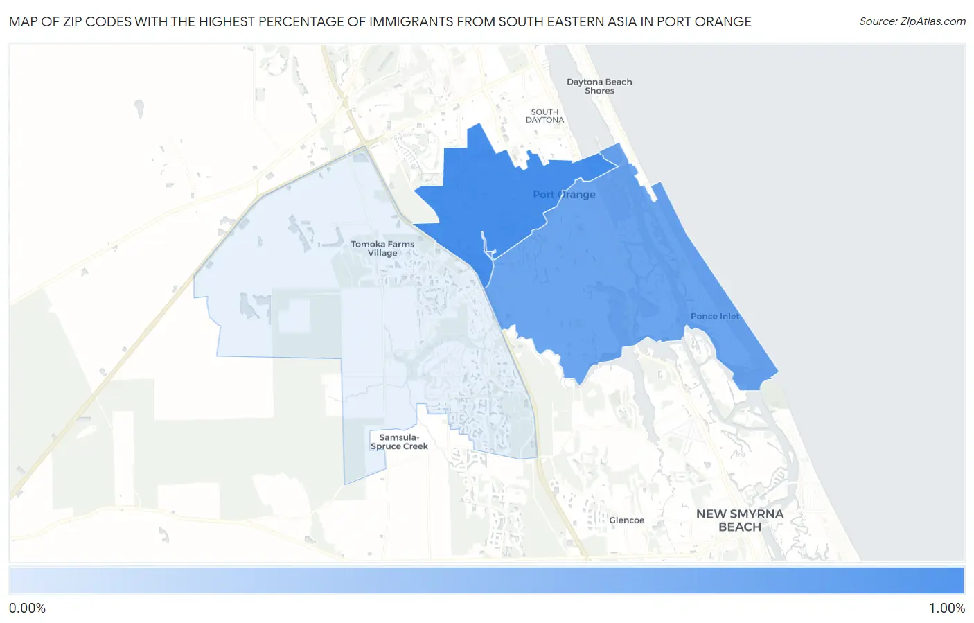 Zip Codes with the Highest Percentage of Immigrants from South Eastern Asia in Port Orange Map