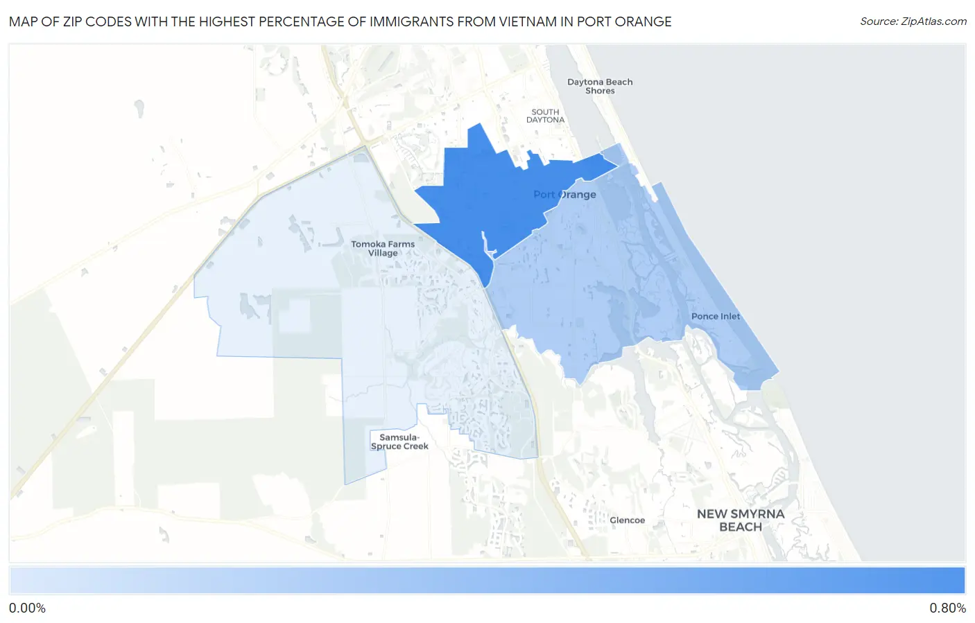Zip Codes with the Highest Percentage of Immigrants from Vietnam in Port Orange Map