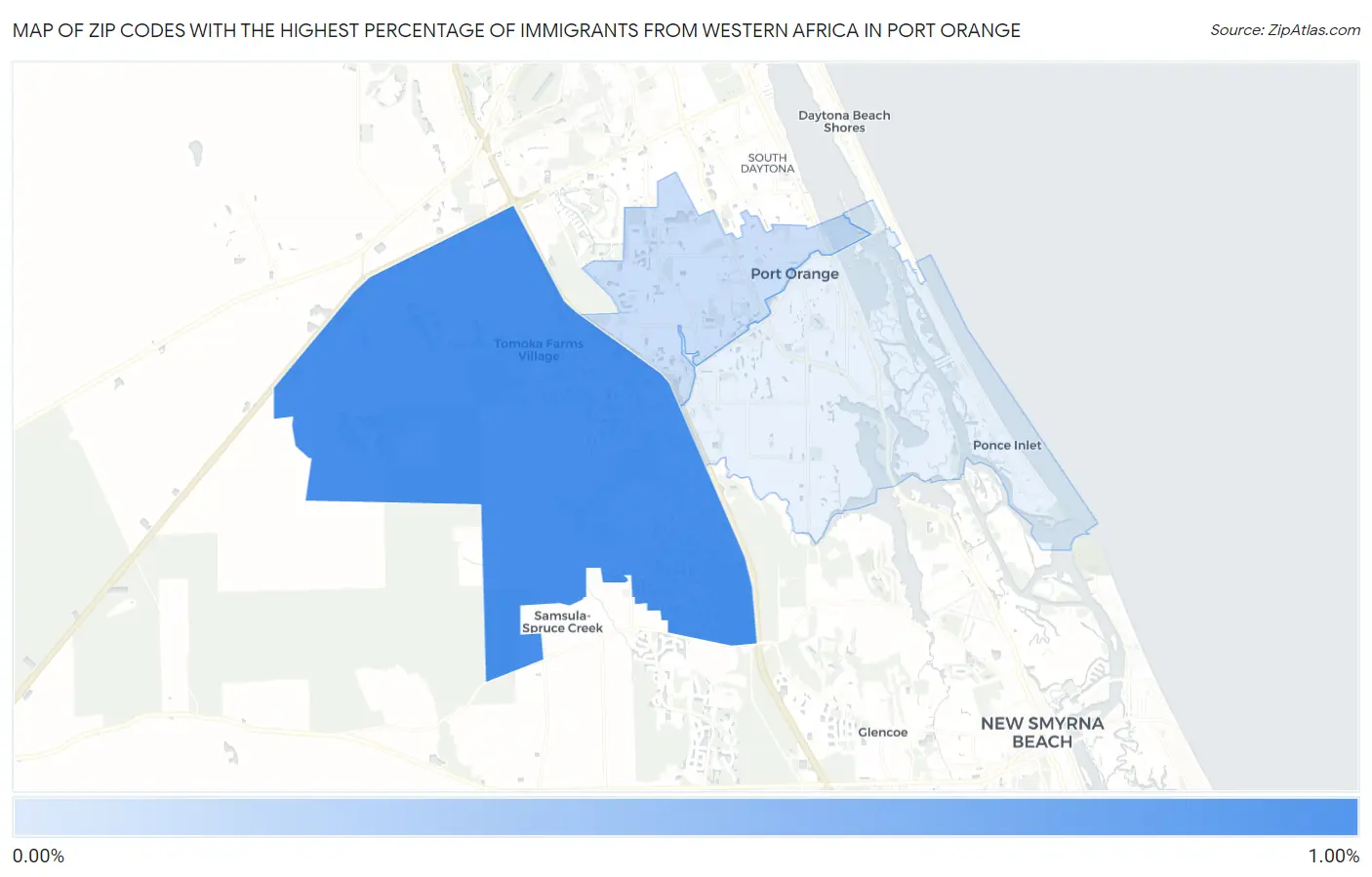 Zip Codes with the Highest Percentage of Immigrants from Western Africa in Port Orange Map