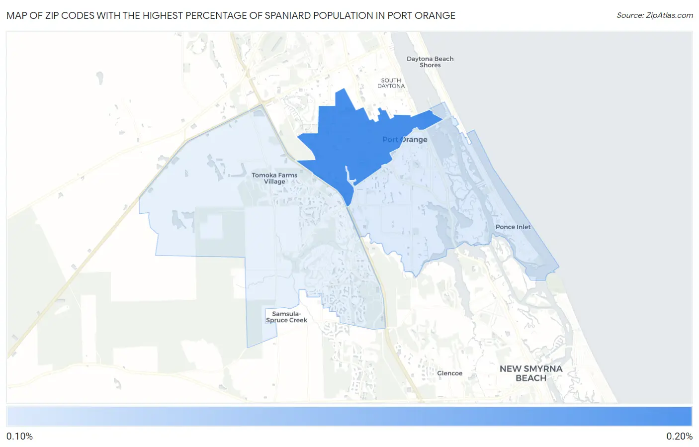 Zip Codes with the Highest Percentage of Spaniard Population in Port Orange Map