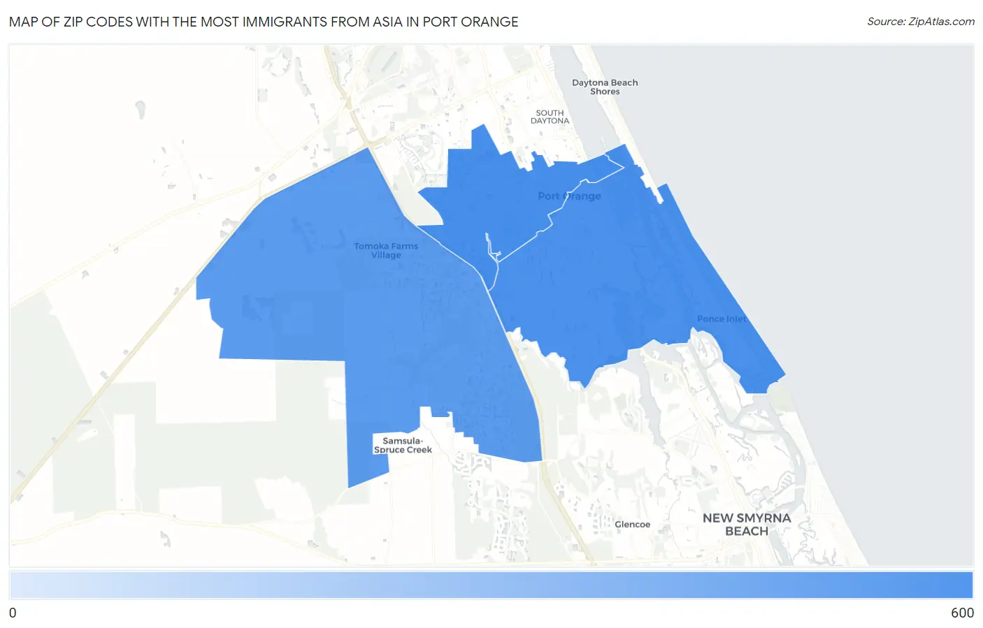 Zip Codes with the Most Immigrants from Asia in Port Orange Map