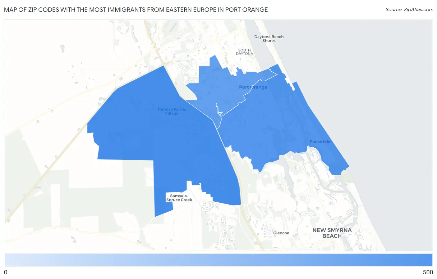 Zip Codes with the Most Immigrants from Eastern Europe in Port Orange Map