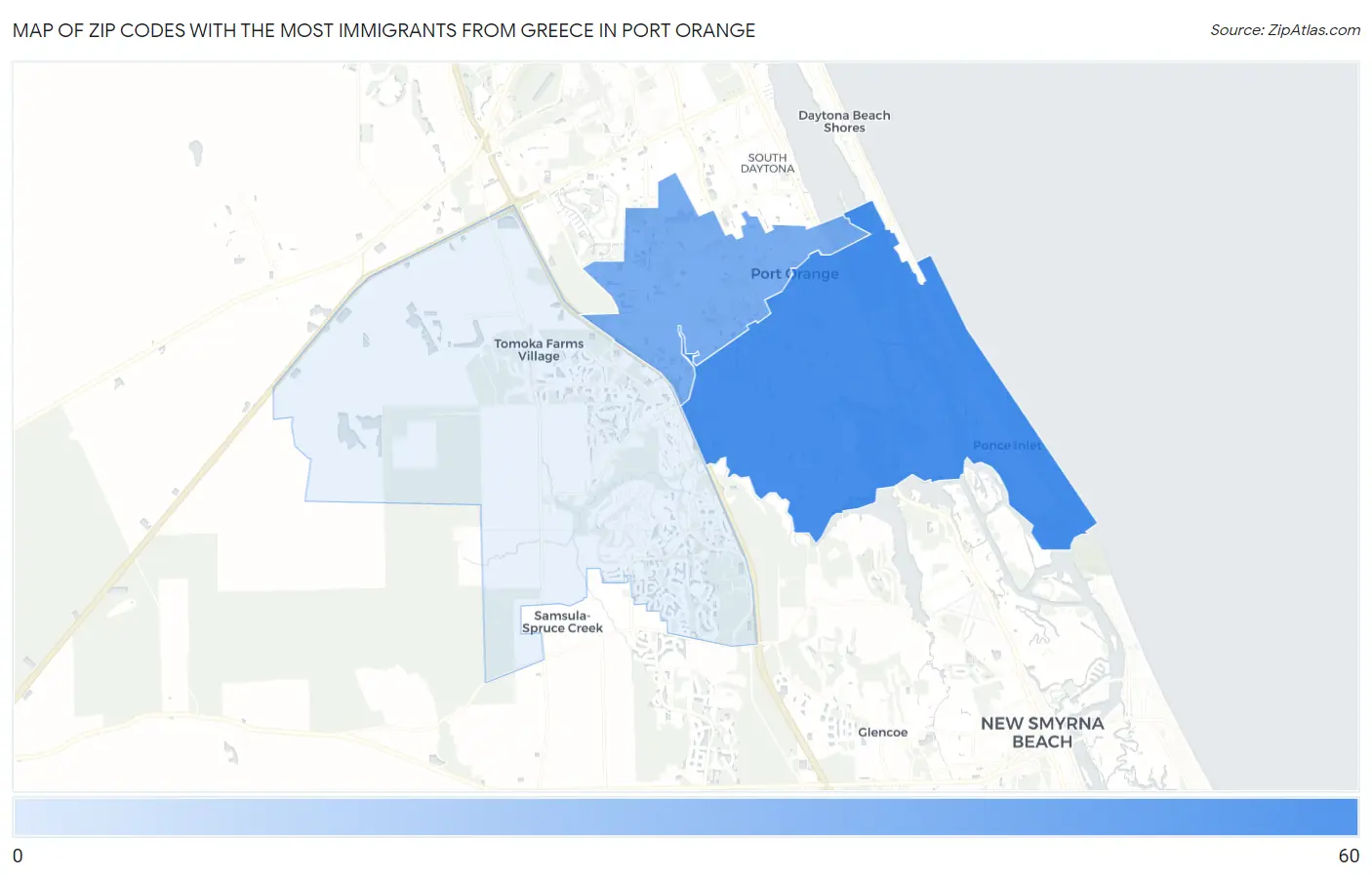 Zip Codes with the Most Immigrants from Greece in Port Orange Map