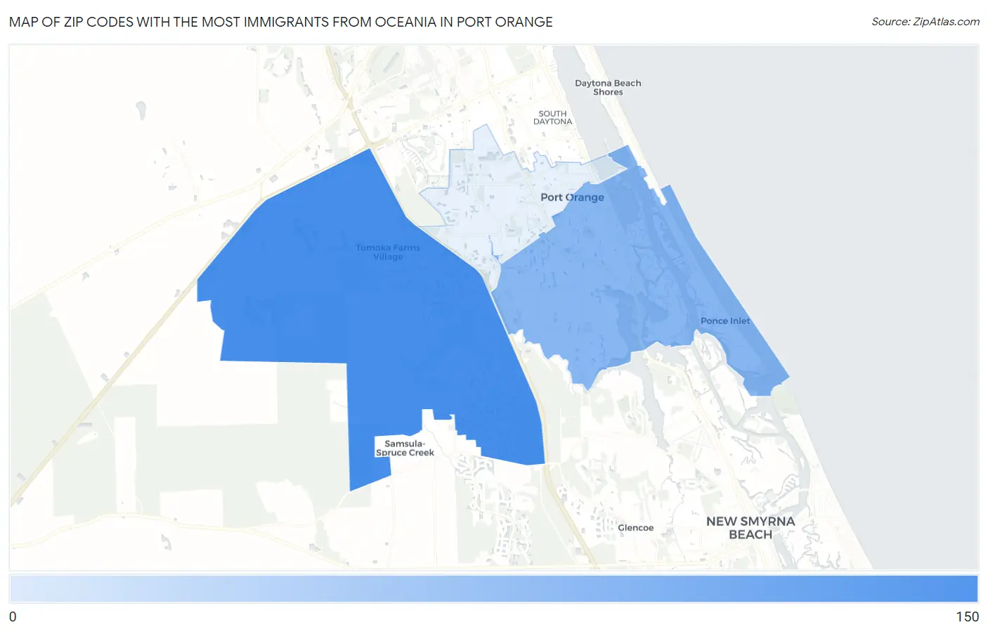 Zip Codes with the Most Immigrants from Oceania in Port Orange Map