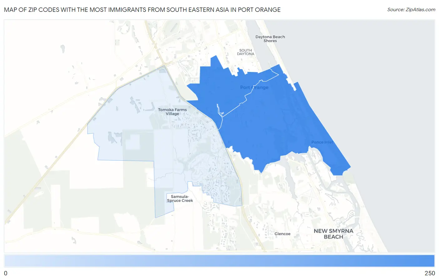 Zip Codes with the Most Immigrants from South Eastern Asia in Port Orange Map