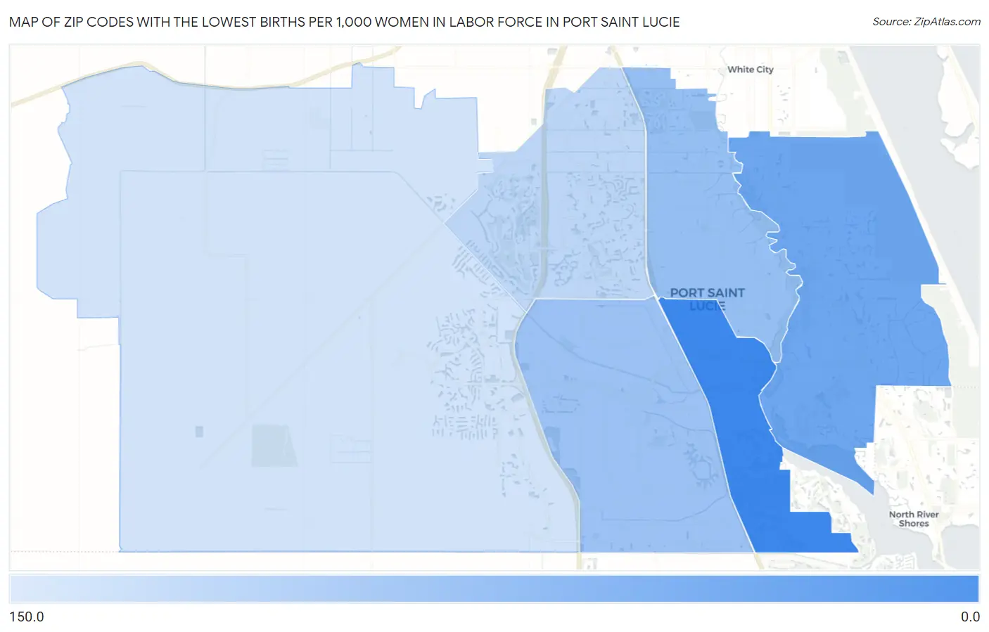 Zip Codes with the Lowest Births per 1,000 Women in Labor Force in Port Saint Lucie Map