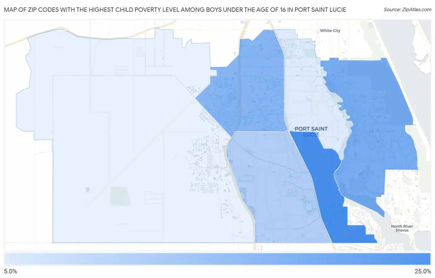 Zip Codes with the Highest Child Poverty Level Among Boys Under the Age of 16 in Port Saint Lucie Map