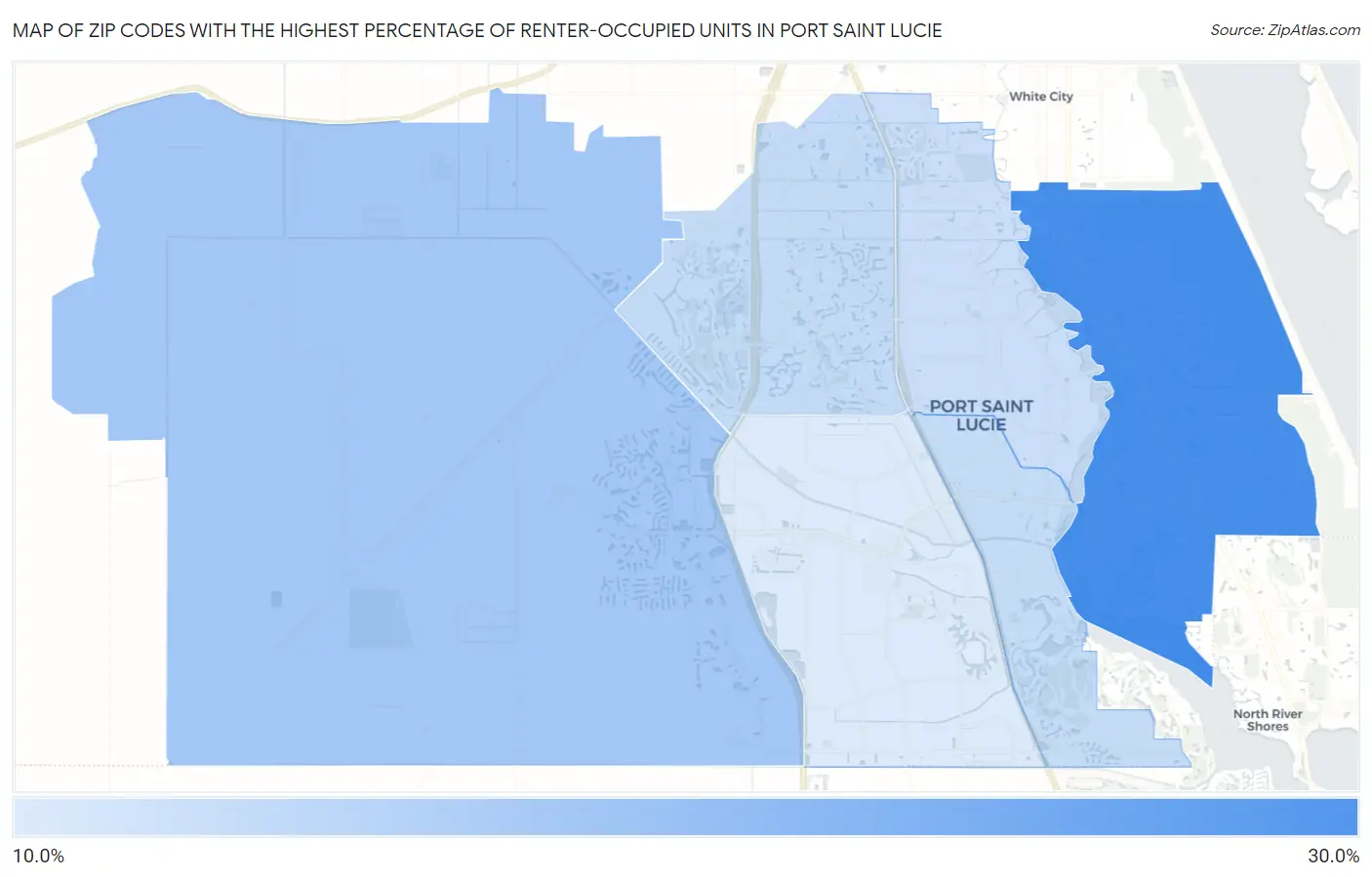 Zip Codes with the Highest Percentage of Renter-Occupied Units in Port Saint Lucie Map
