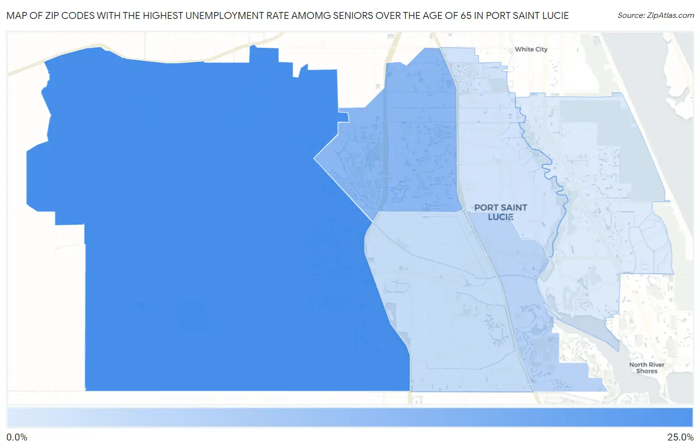 Zip Codes with the Highest Unemployment Rate Amomg Seniors Over the Age of 65 in Port Saint Lucie Map