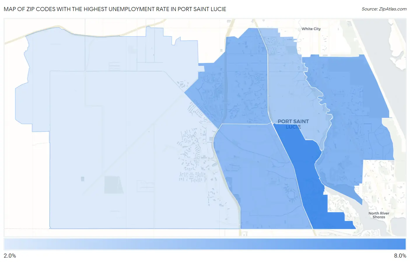 Zip Codes with the Highest Unemployment Rate in Port Saint Lucie Map