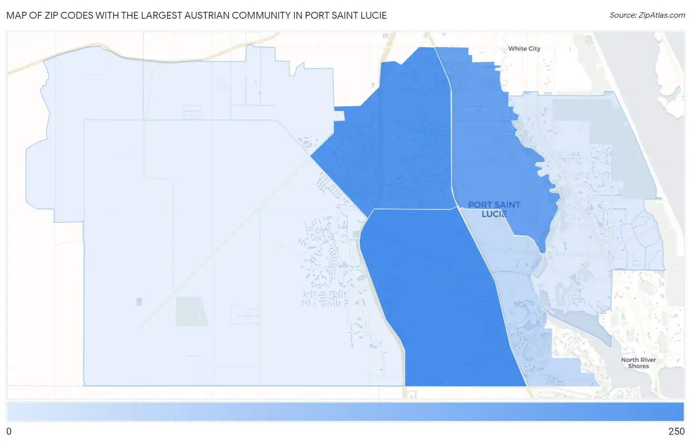 Zip Codes with the Largest Austrian Community in Port Saint Lucie Map