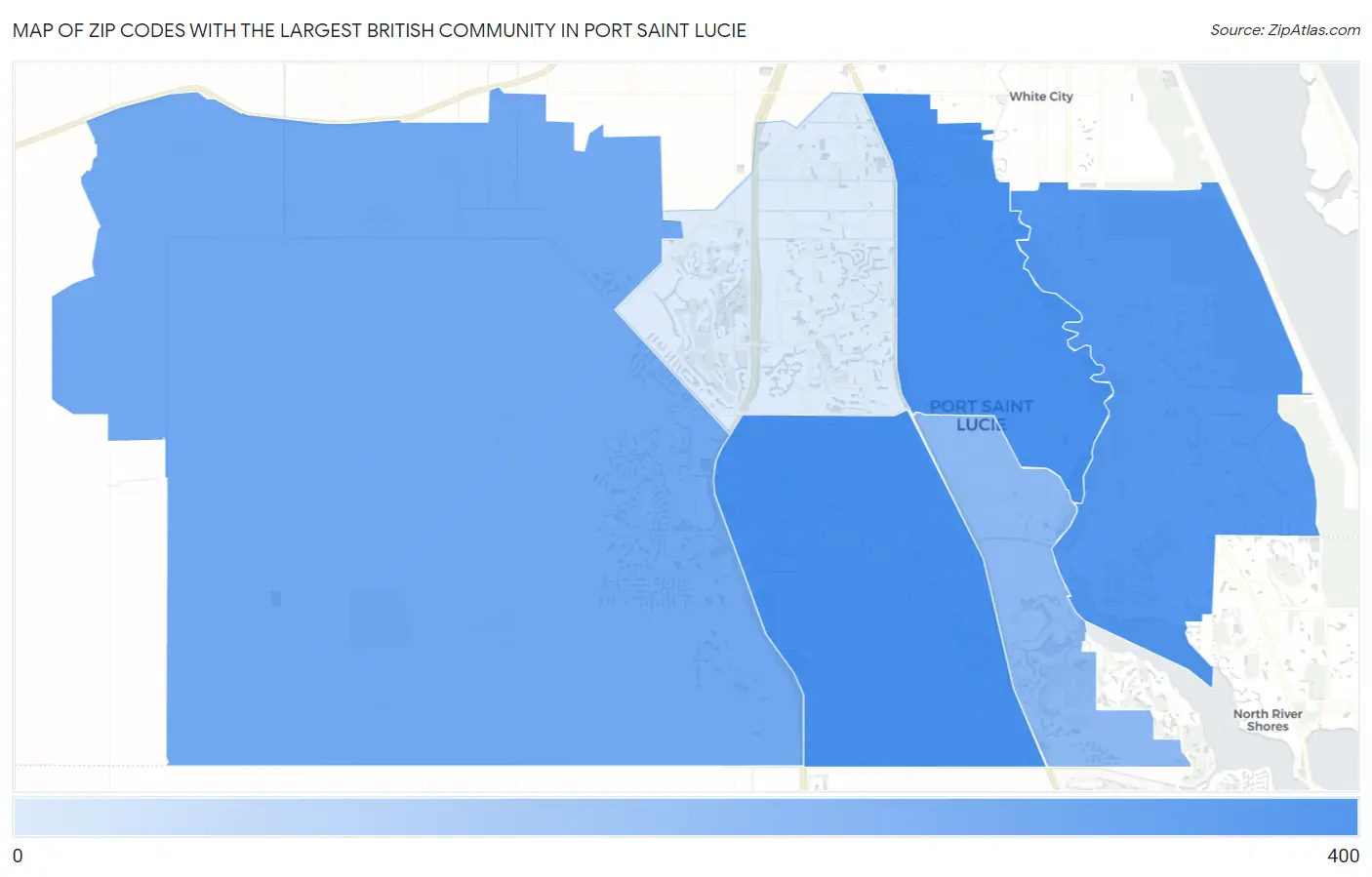 Zip Codes with the Largest British Community in Port Saint Lucie Map