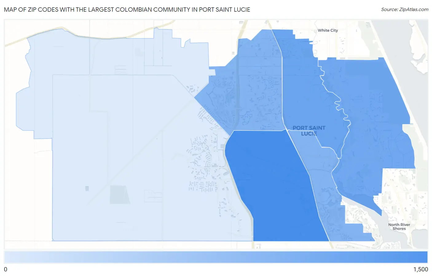 Zip Codes with the Largest Colombian Community in Port Saint Lucie Map