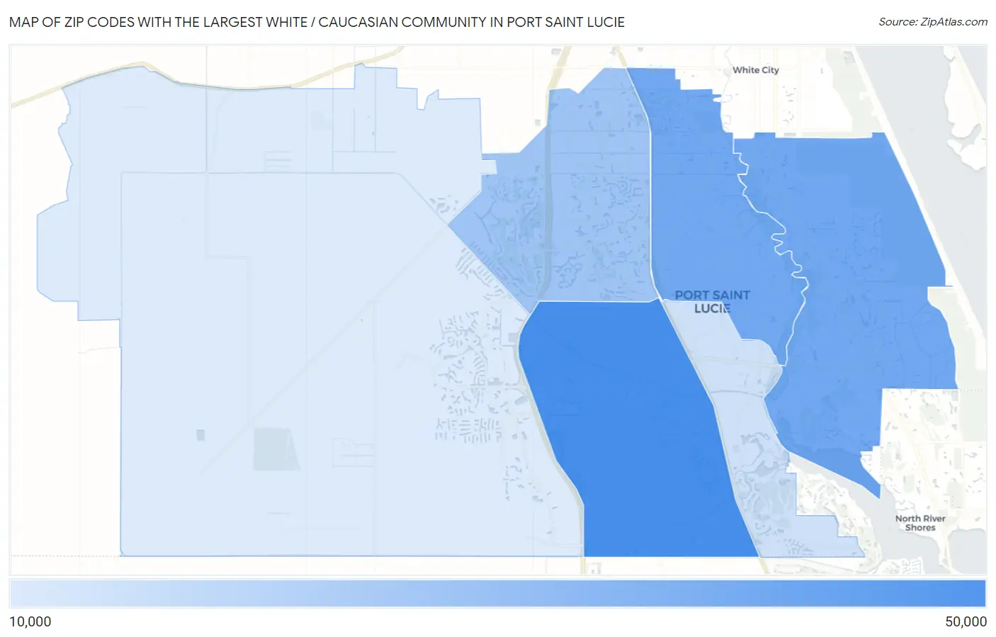 Zip Codes with the Largest White / Caucasian Community in Port Saint Lucie Map