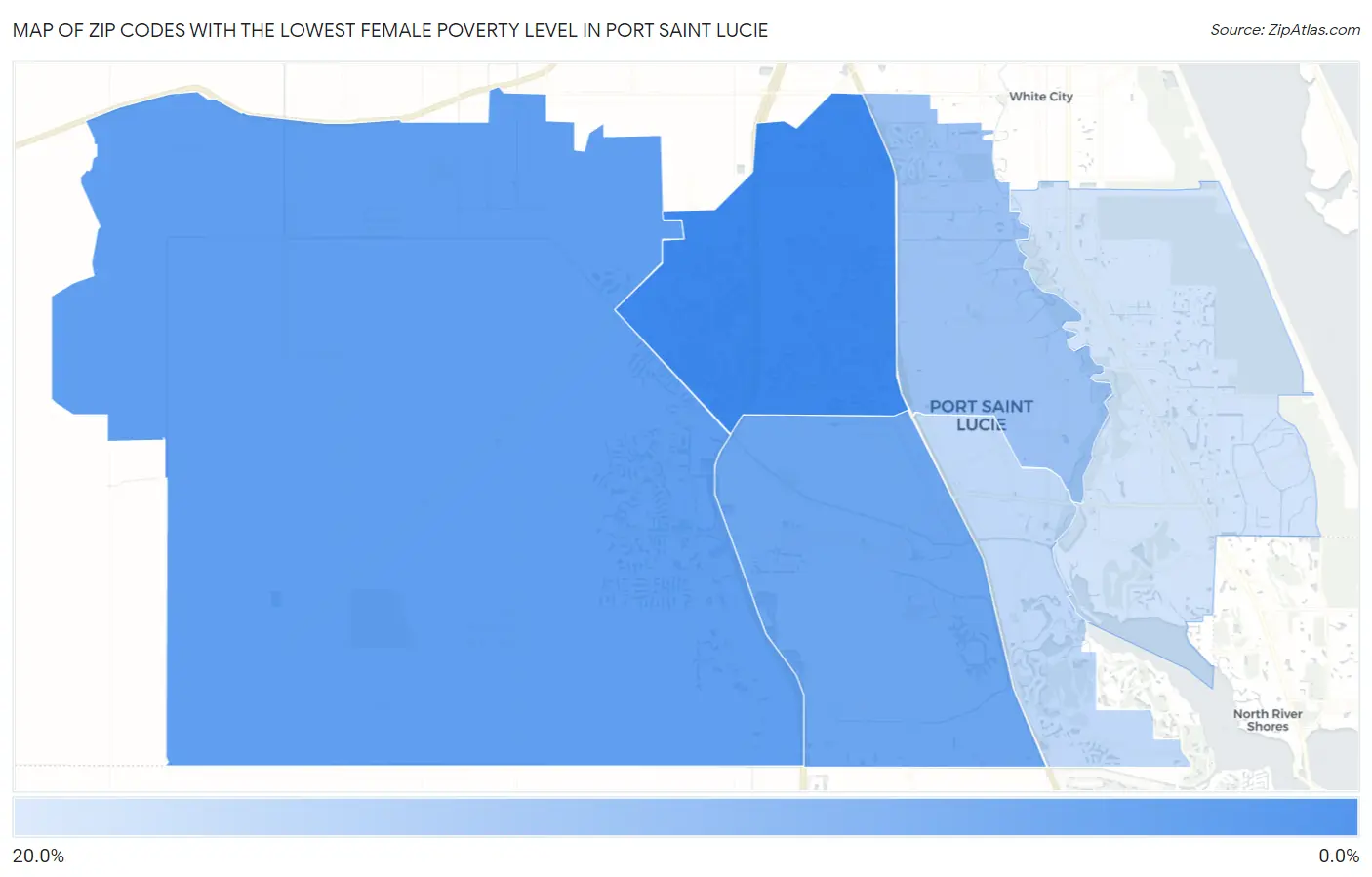 Zip Codes with the Lowest Female Poverty Level in Port Saint Lucie Map