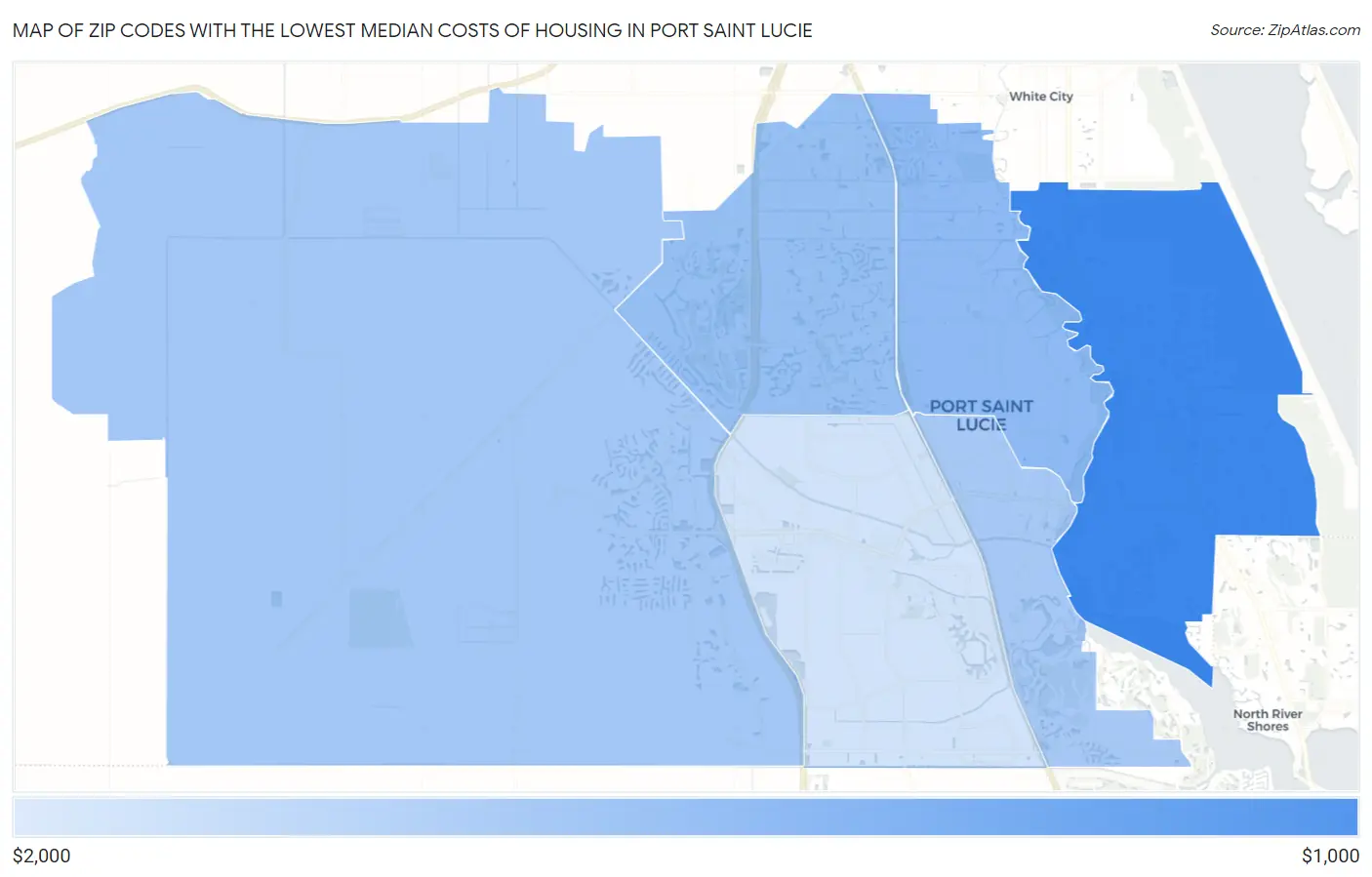 Zip Codes with the Lowest Median Costs of Housing in Port Saint Lucie Map