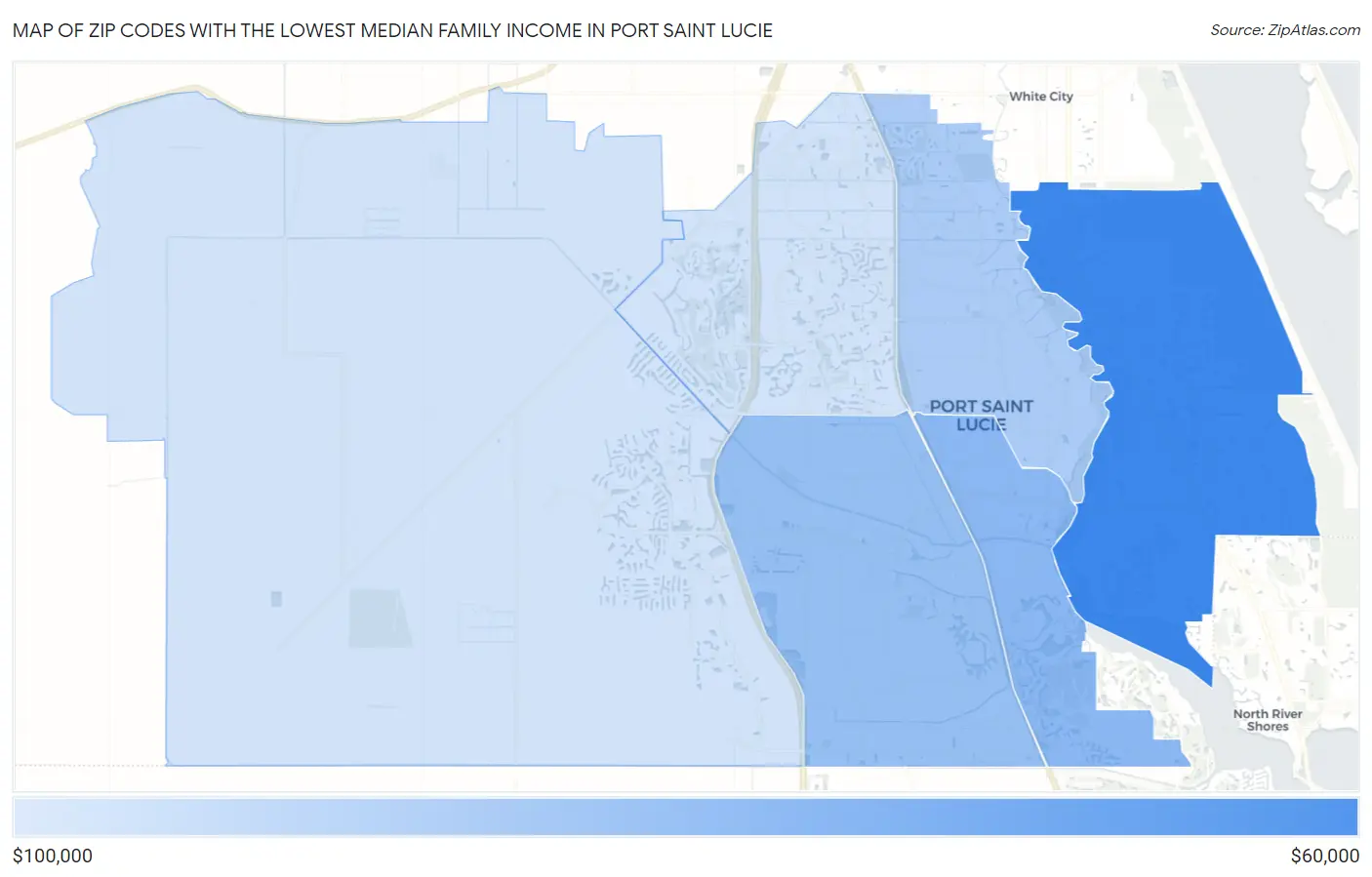 Zip Codes with the Lowest Median Family Income in Port Saint Lucie Map