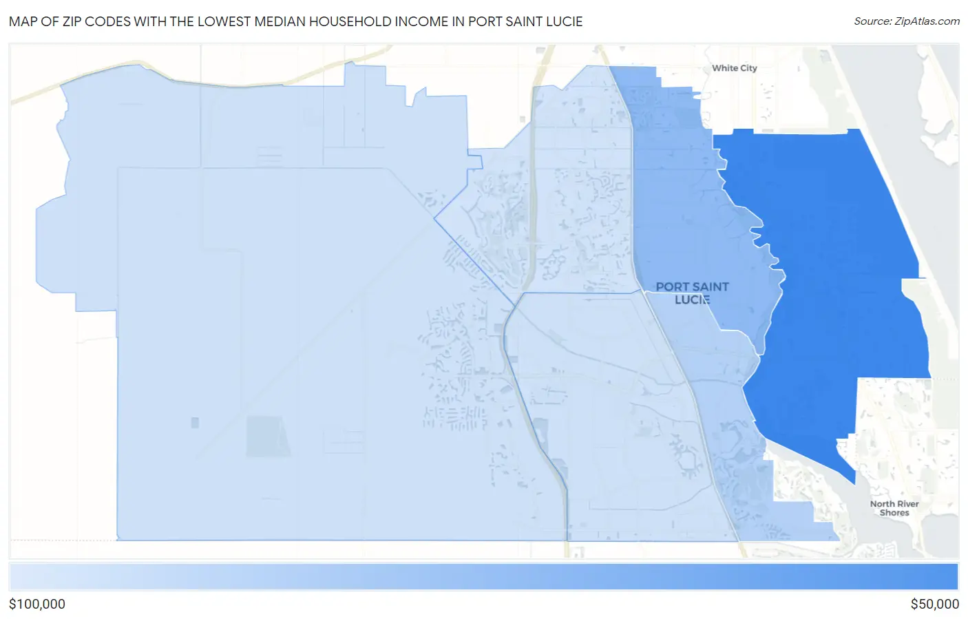 Zip Codes with the Lowest Median Household Income in Port Saint Lucie Map