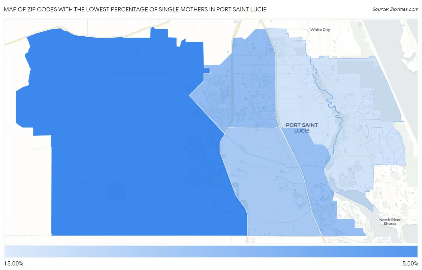 Zip Codes with the Lowest Percentage of Single Mothers in Port Saint Lucie Map