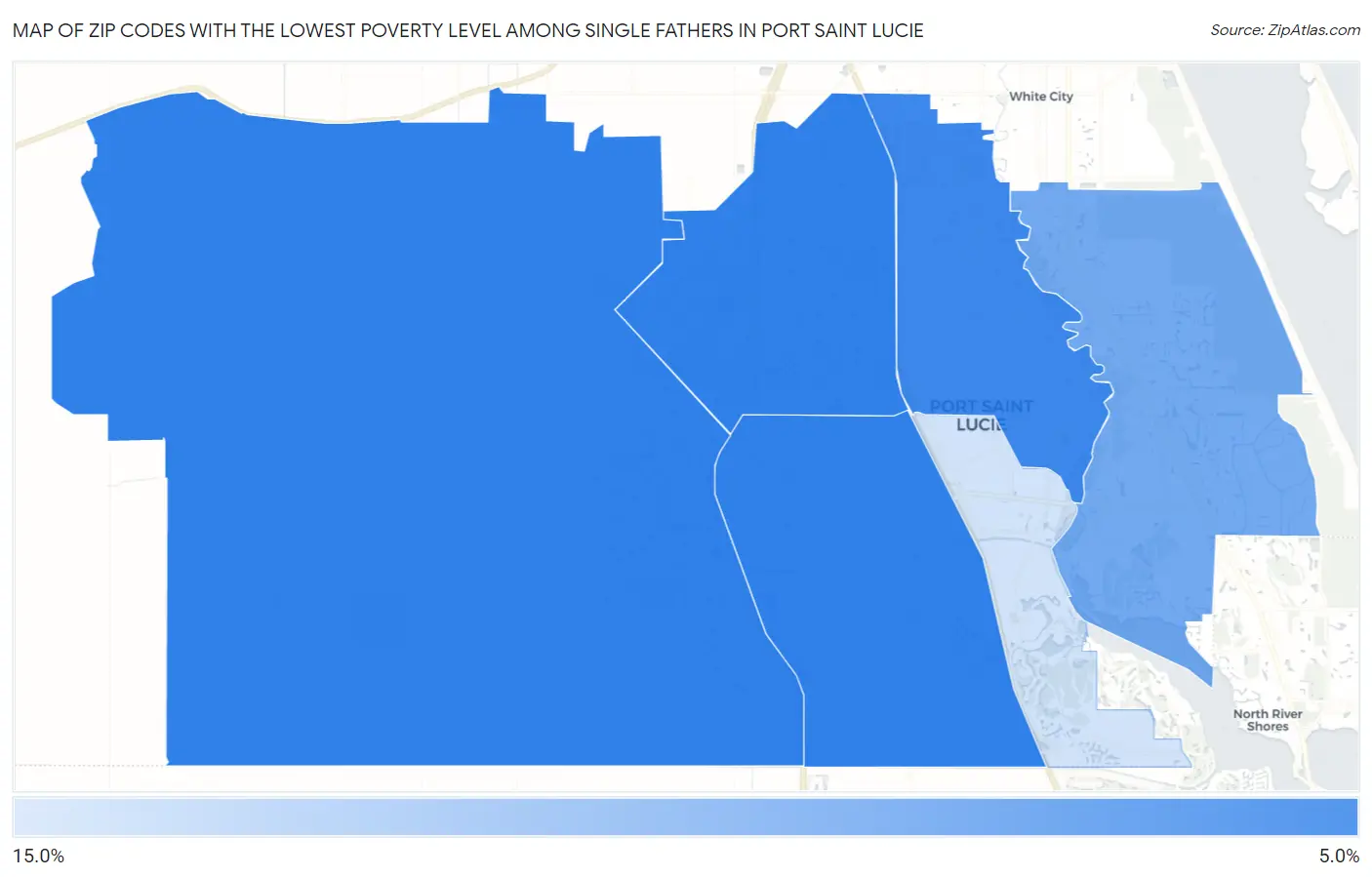 Zip Codes with the Lowest Poverty Level Among Single Fathers in Port Saint Lucie Map