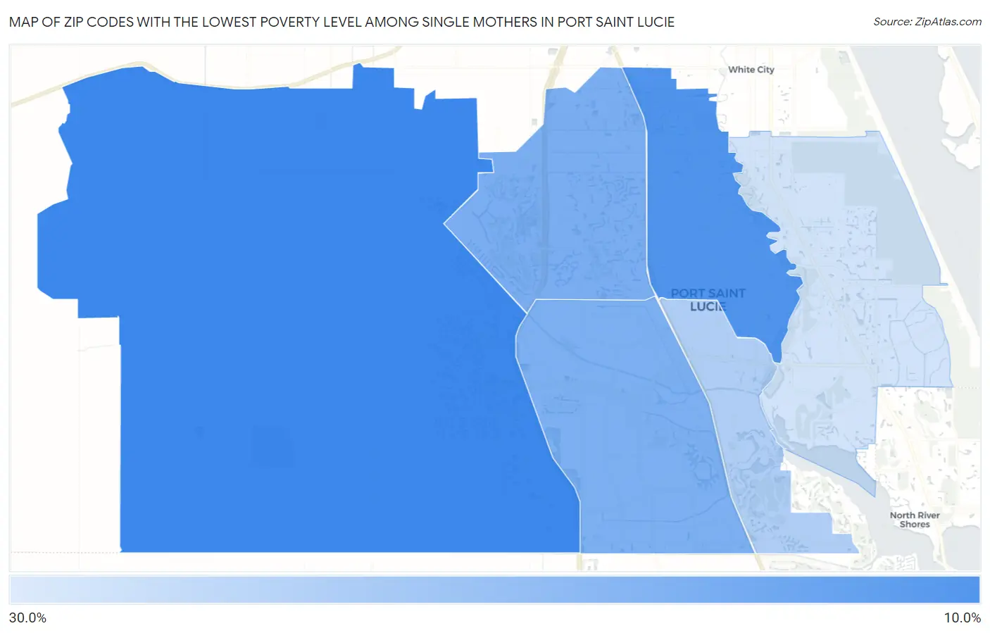 Zip Codes with the Lowest Poverty Level Among Single Mothers in Port Saint Lucie Map