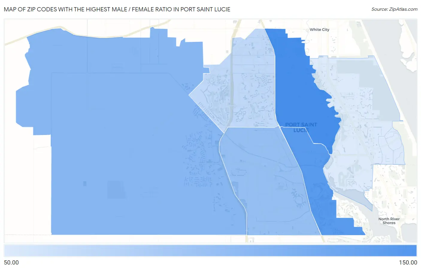 Zip Codes with the Highest Male / Female Ratio in Port Saint Lucie Map