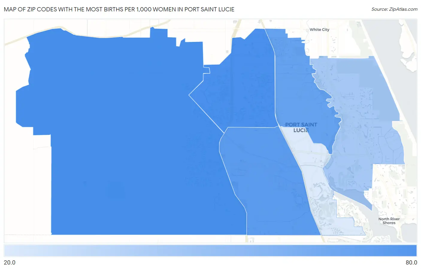 Zip Codes with the Most Births per 1,000 Women in Port Saint Lucie Map