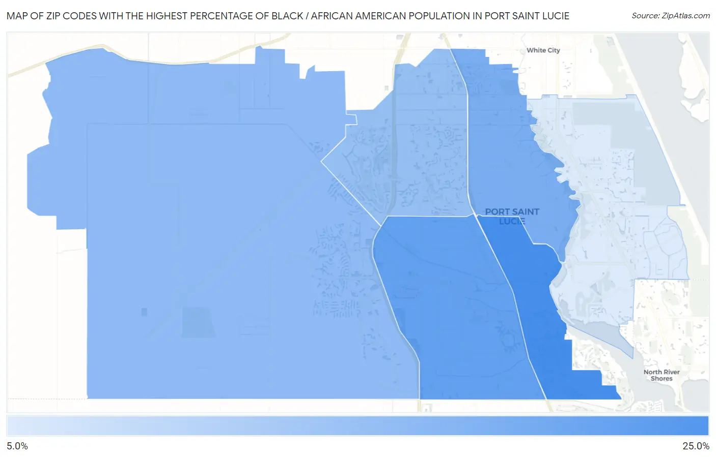 Zip Codes with the Highest Percentage of Black / African American Population in Port Saint Lucie Map