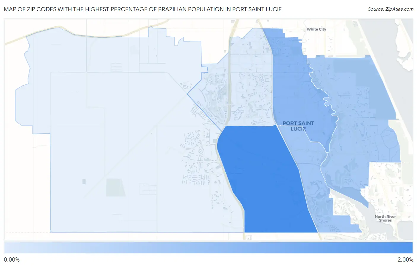Zip Codes with the Highest Percentage of Brazilian Population in Port Saint Lucie Map