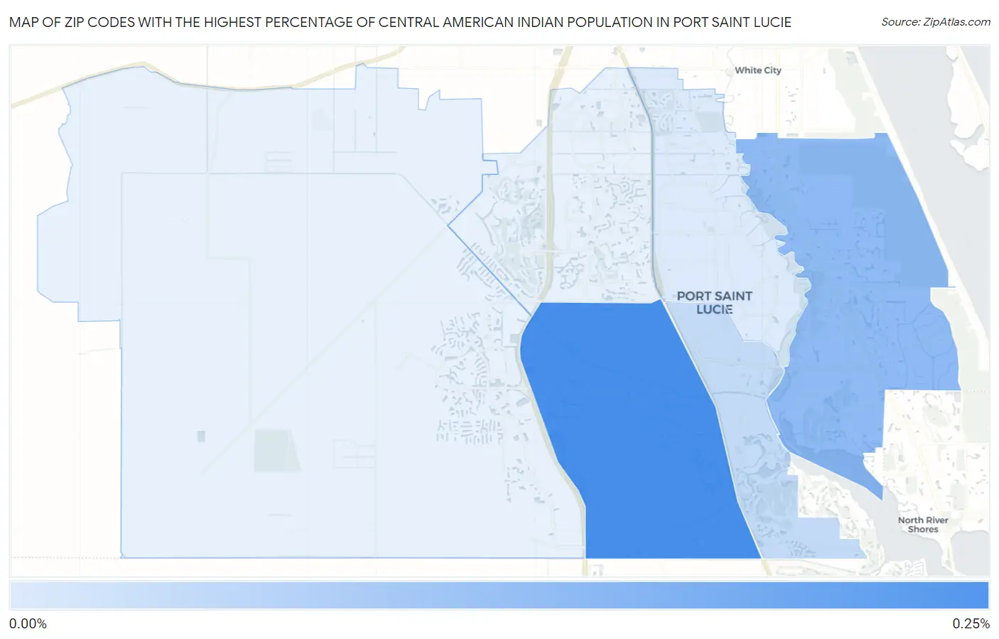 Zip Codes with the Highest Percentage of Central American Indian Population in Port Saint Lucie Map