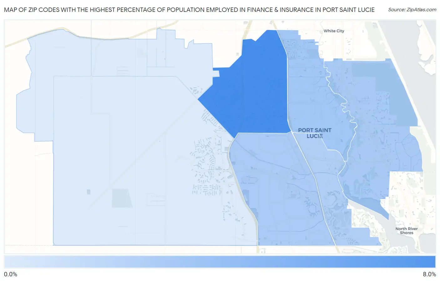 Zip Codes with the Highest Percentage of Population Employed in Finance & Insurance in Port Saint Lucie Map