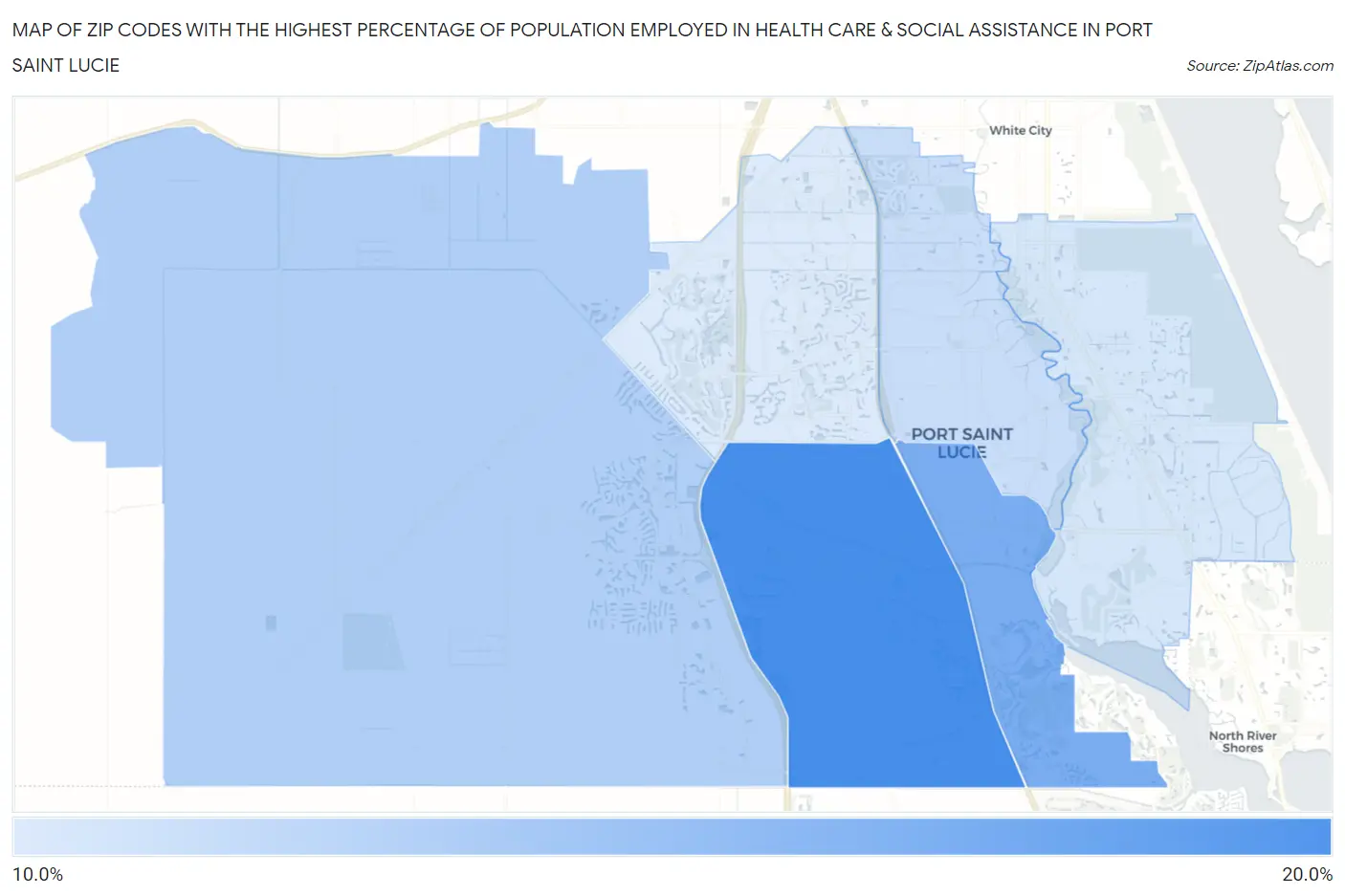 Zip Codes with the Highest Percentage of Population Employed in Health Care & Social Assistance in Port Saint Lucie Map