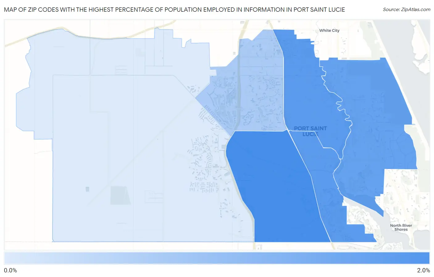 Zip Codes with the Highest Percentage of Population Employed in Information in Port Saint Lucie Map